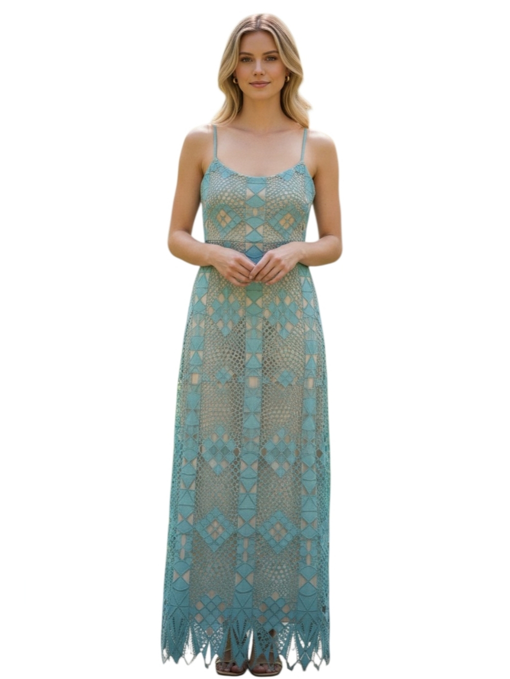BCBGMaxAzria Teal Spaghetti Strap Maxi Sundress
